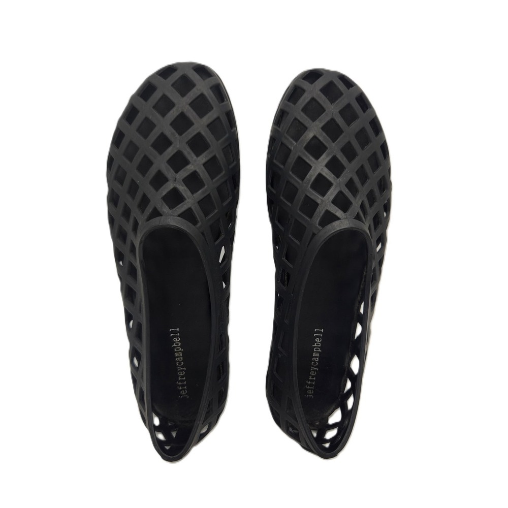 Jeffrey Campbell Jellz Flats Women 9 Black Rubber Lattice Cage Cutout Slip On